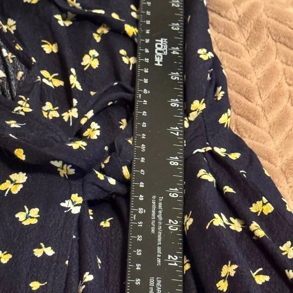 HM Navy Blue Floral Long Sleeve Wrap Midi Dress Womens Size 8 V-Neck Yellow - Picture 6 of 9